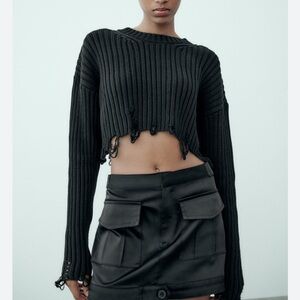 NWT Zara Black Cropped Knit Sweater